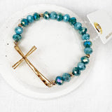 Hammered Cross Crystal Mix Beads Bracelet