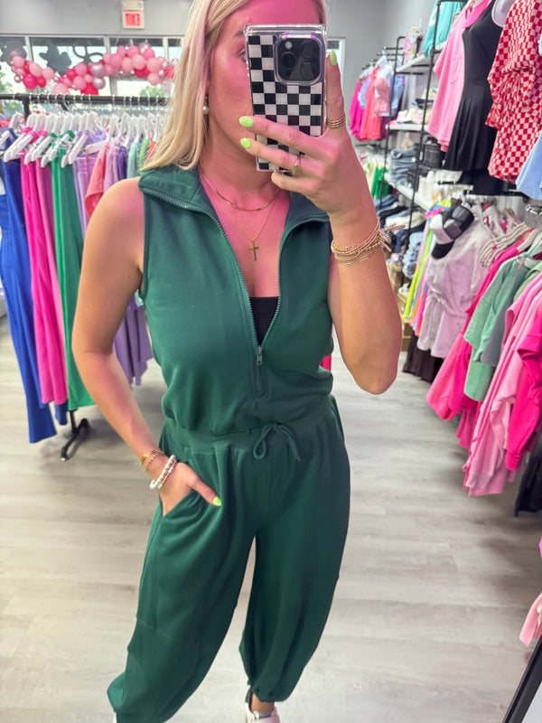 Hunter Green Zip Jumpsuit
