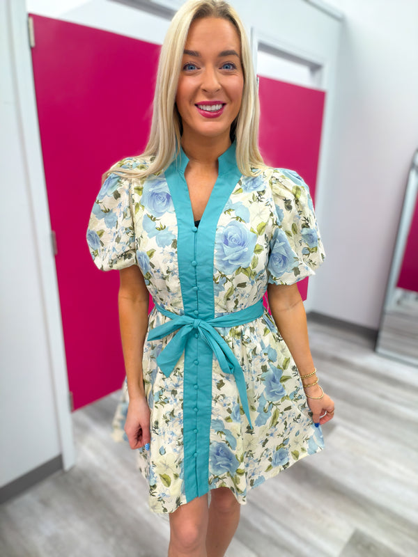 Seafoam Garden Tie-Front Dress