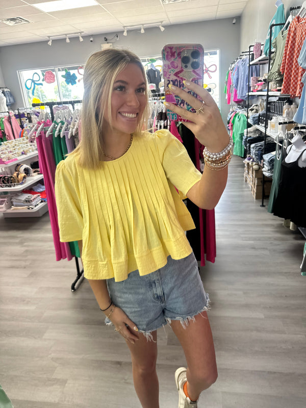 Butter Yellow Pleated Top