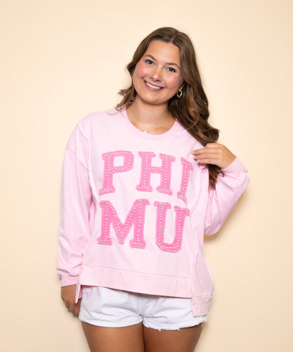 Phi Mu (Licensed Greek) | Distressed Embroidery (Pink)