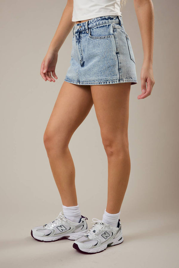 The Mallory Mid Waist Denim Skort