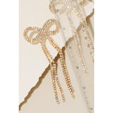 Rhinestone Ribbon Bow Tail Drop Earrings