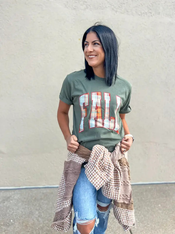 Fall Plaid Tee Sage
