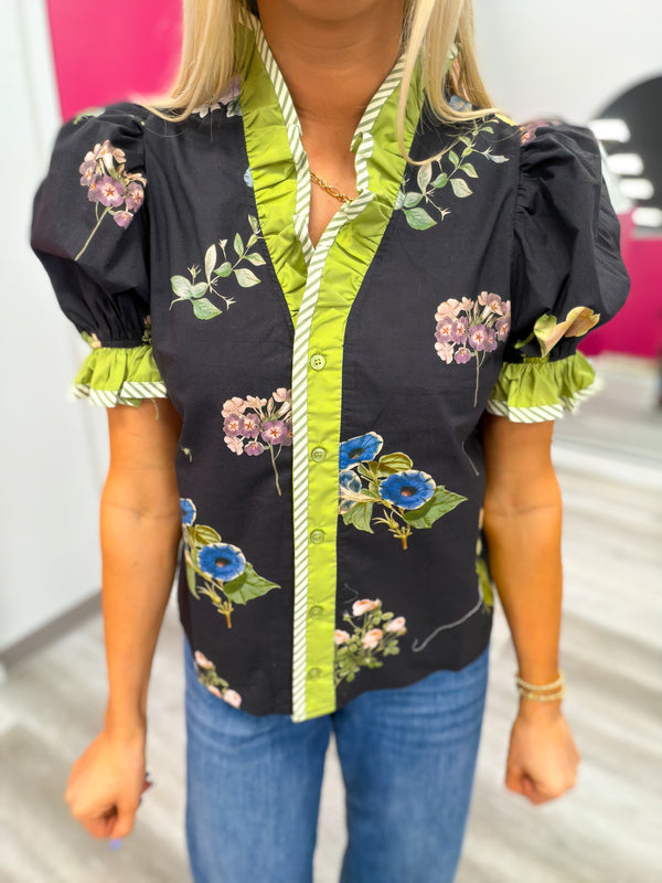 Pressed Petals Blouse- Black