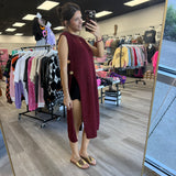 All My Attention Knit Sleeveless Slit Top Burgundy