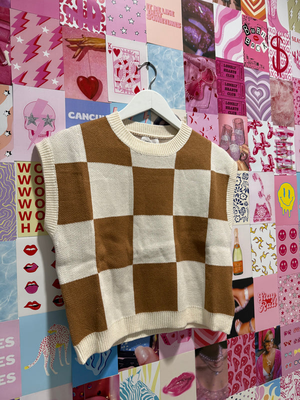 Check It Out Checkered Sweater | Brown and White