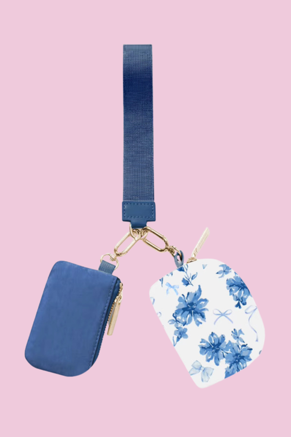 Double Pouch Wristlet- Blue Blossom
