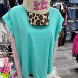 Round Neck Folded Short Sleeve T-shirt