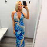 Blue Bloom Halter Maxi Dress