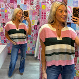 Rosy Hues Striped Cap Sleeve Sweater Top