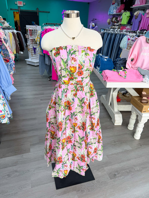 The Blushing Garden Strapless Midi
