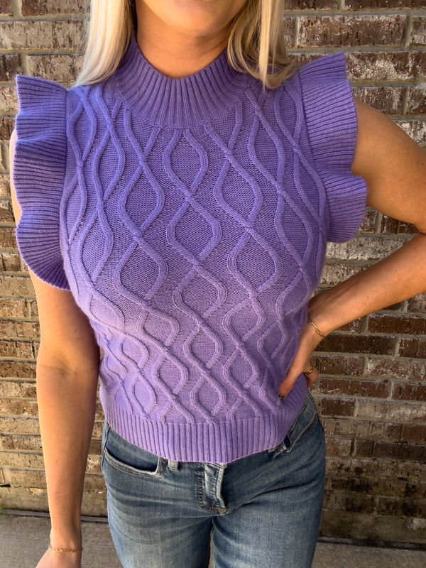 Purple Short Sleeve Knit Sweater