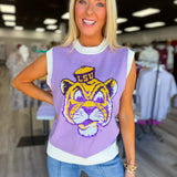 LSU Vintage Tiger-Licensed | Sequin Sleeveless Sweater