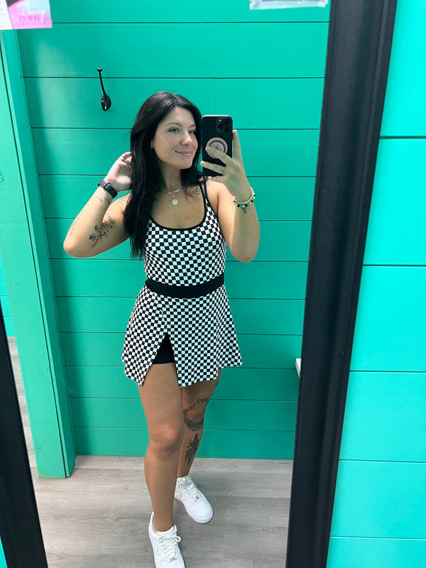 Checker Print Romper Dress