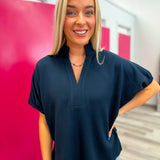 Can't Let Go Of You Collar Top | Navy