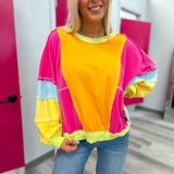 Catching Eyes Bright Colorful Pullover - Hot Pink Orange Lime