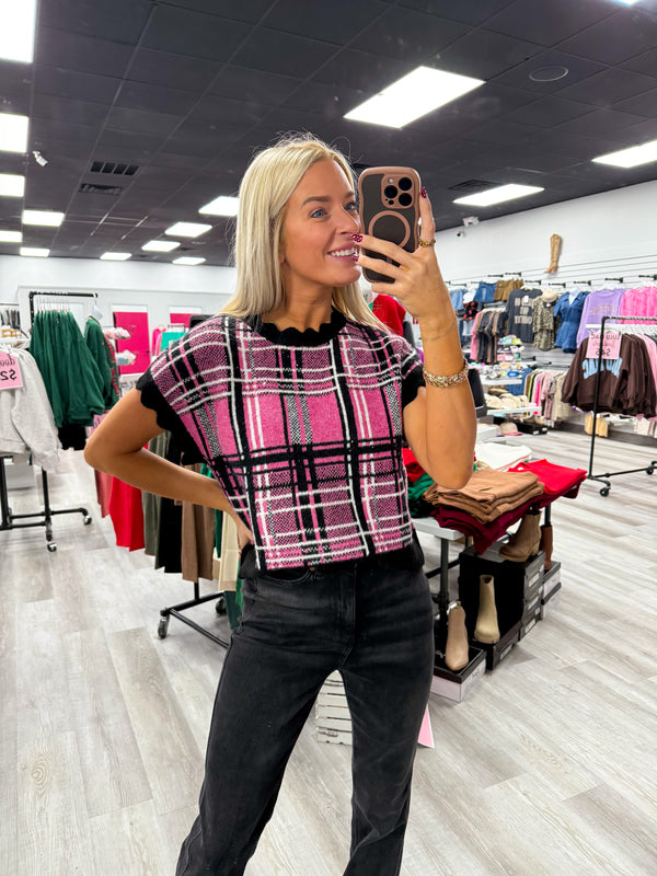 Pretty in Pink Plaid Sweater