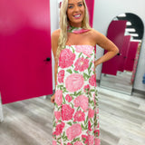 Strapless Floral Maxi Dress with Convertible Scarf | Pink