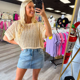 Crochet Knit Sweater Oatmeal