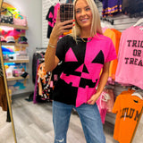Pink Pumpkin Short Sleeve Sweater