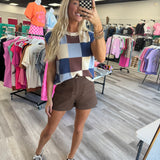 Check It Out Checkered Sweater | Dark Blue Brown Mix