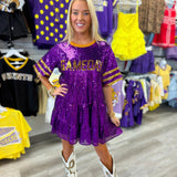 Purple and Gold Sequin Gameday Dress | FINAL SALE