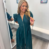Nice to Meet You Teal Zip Midi Dress