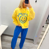 Reversible Graphic Mock-Neck Crop Sweatshirt Yellow