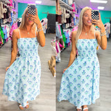 Put You First Blue Floral Midi