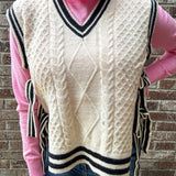 Cream and Black Bow Tie Sweater