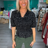 Black and White Polka Dot Collar Top