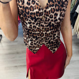Red Faux Leather Side Slit Skort