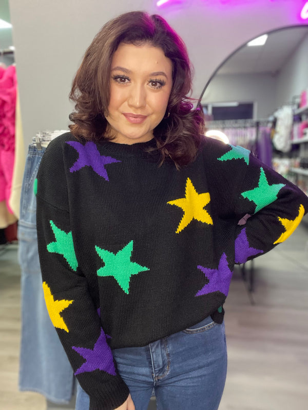 Star of Mardi Gras Sweater Black