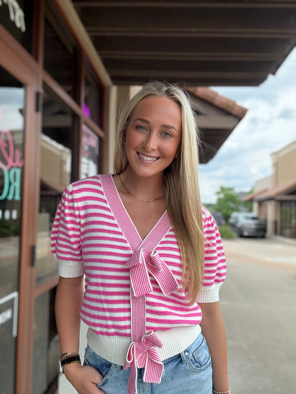 Count My Blessings Spring Stripe Bow Sweater