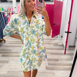 Blue and Yellow Floral Denim Dress