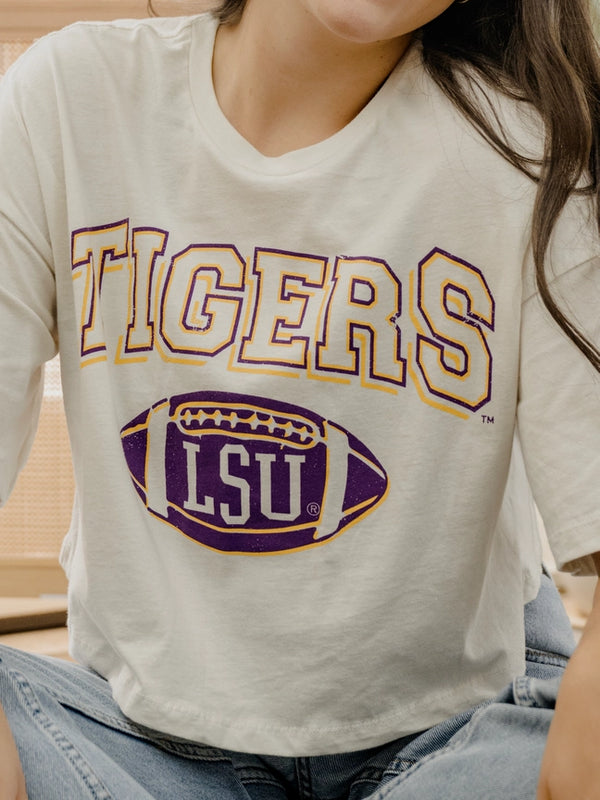 Tigers Football Off White Cropped Tee