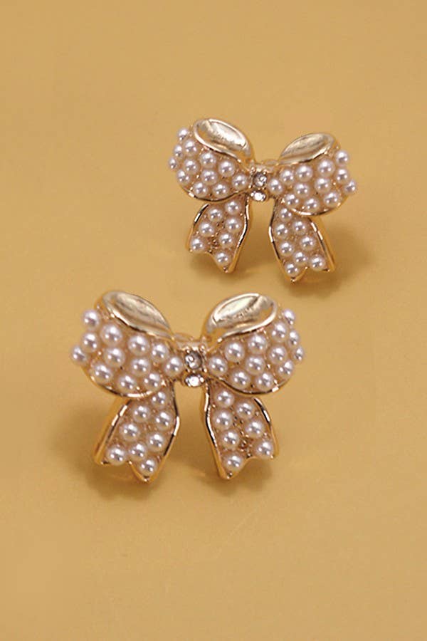 Pearl Bow Gold Studs