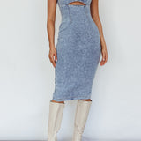 Denim Cut Out Midi Dress