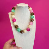 Statement Bead Necklace - Multi/Pink and Brown
