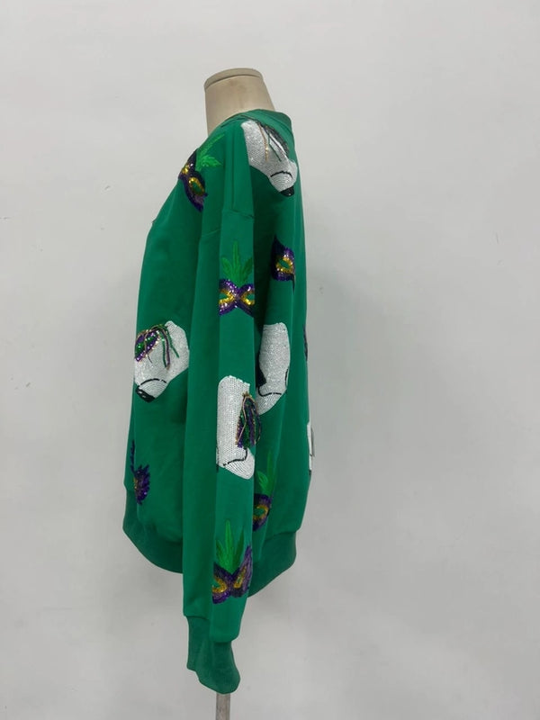 Mardi Gras Sequin Boot Sweatshirt
