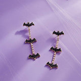 Halloween Bat Enamel With Rhinestone Post Earrings