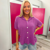 Button Ribbed Top Purple