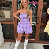 It's My Time Strapless Tired Mini Dress Romper Lavender