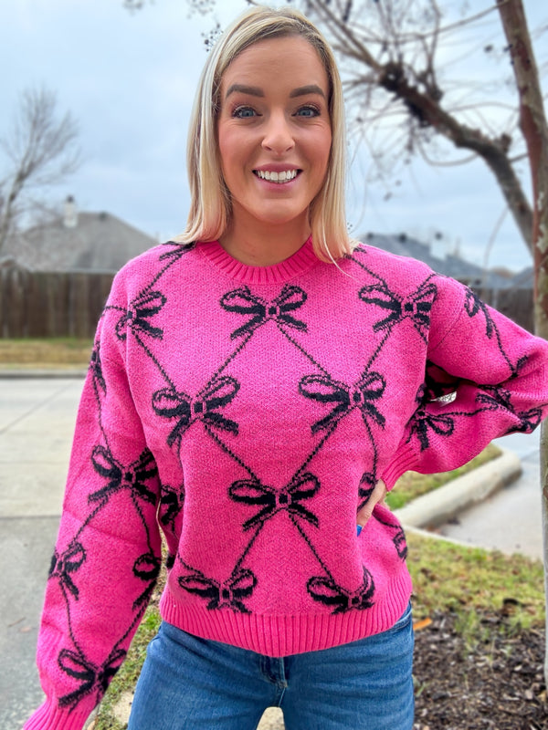 Bow Sweater Pink and Black