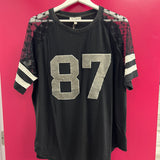 Black Lace Football Jersey Top