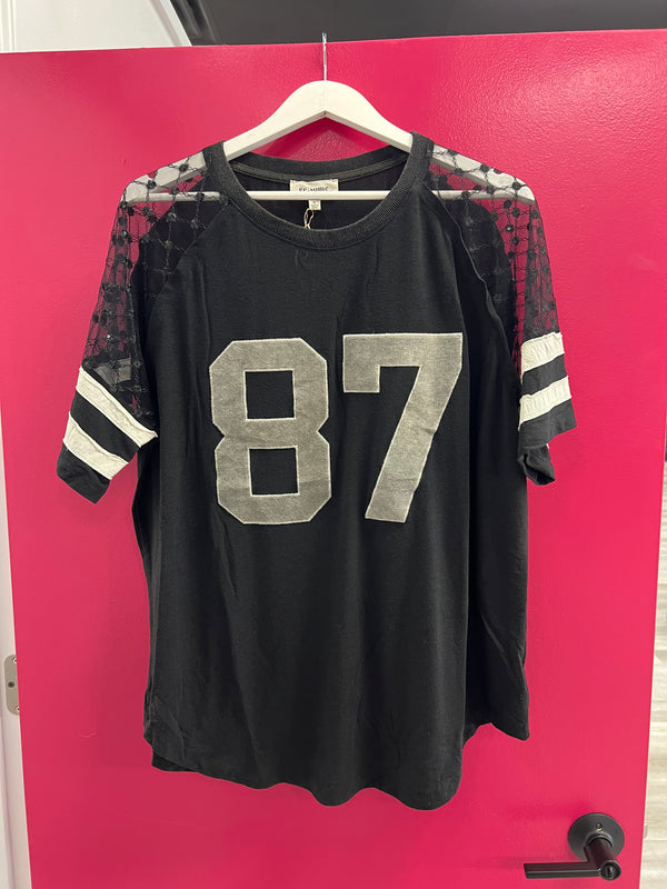 Black Lace Football Jersey Top