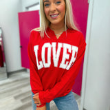 Lover Vinyl Split Neck Graphic Crewneck on Red
