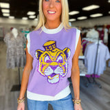 LSU Vintage Tiger-Licensed | Sequin Sleeveless Sweater