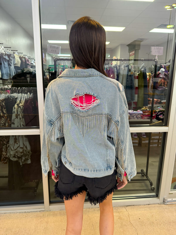 NashVegas Bound Rhinestone Waterfall Demim Jacket